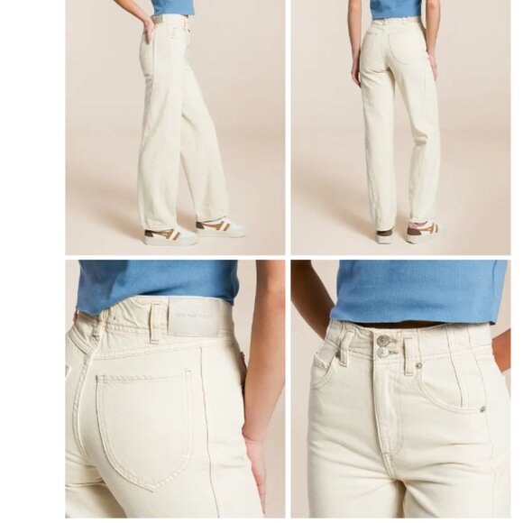 new Free People Aster High Rise Rigid Relaxed Straight Leg Jeans Cream 256 4S2 - Picture 6 of 12